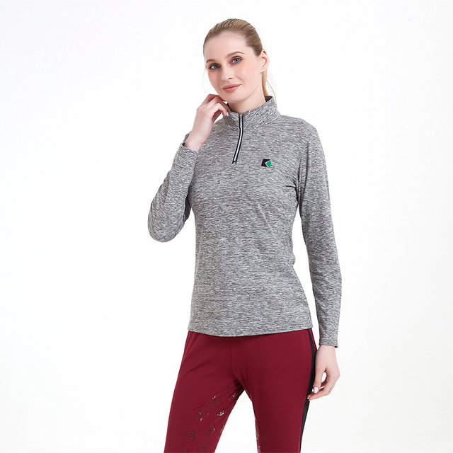  Women Long Sleeve Equestrian Base Layer Half Zipper Sport Shirt